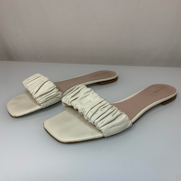 Reformation Women’s White Marcella Ruched Flat Slides Sandals Size 10 - Picture 1 of 9